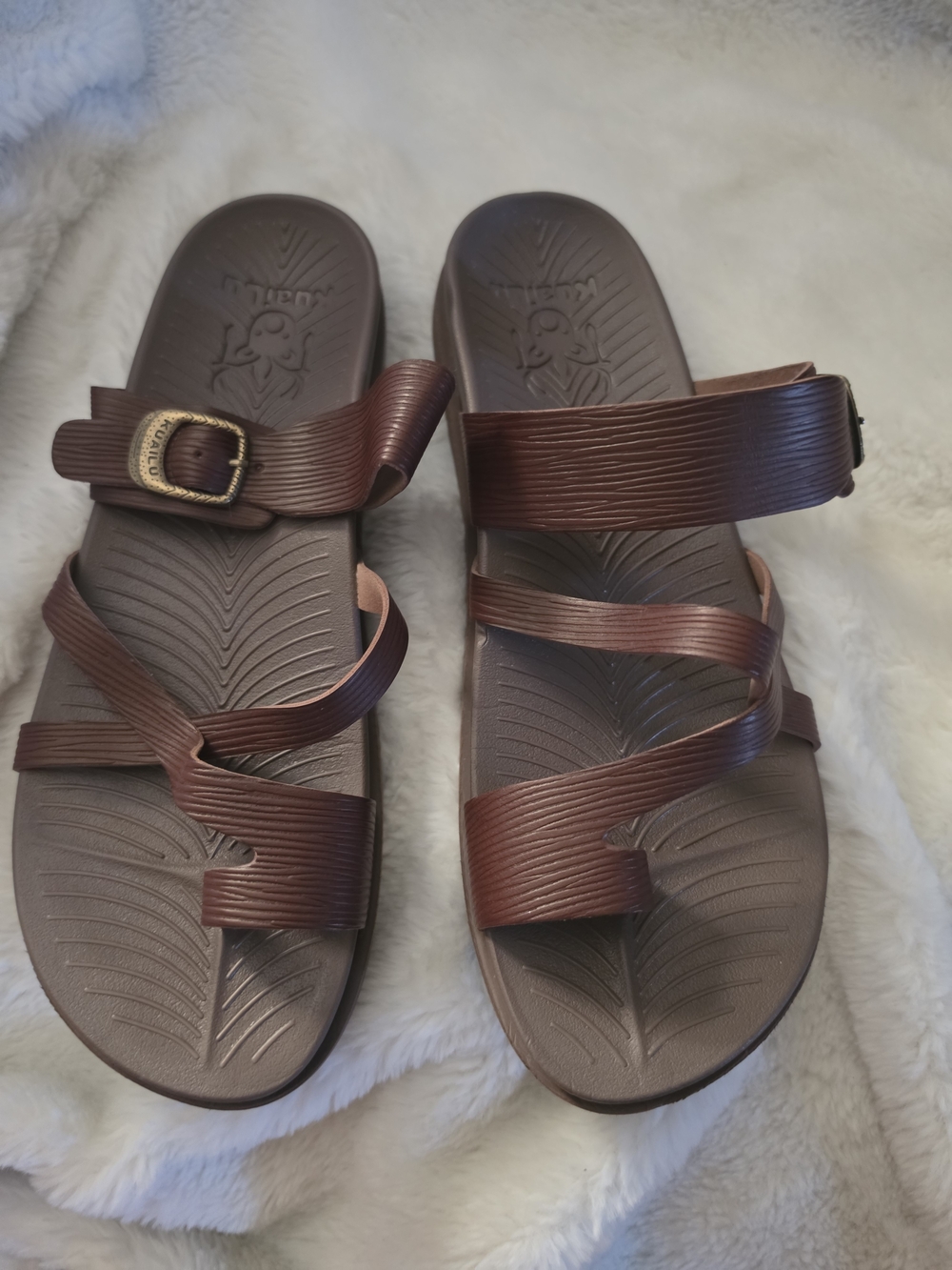 Women's Brown Multi-Strap Slide Sandals